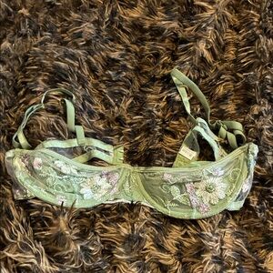 Shein Green Floral Lace Bra L